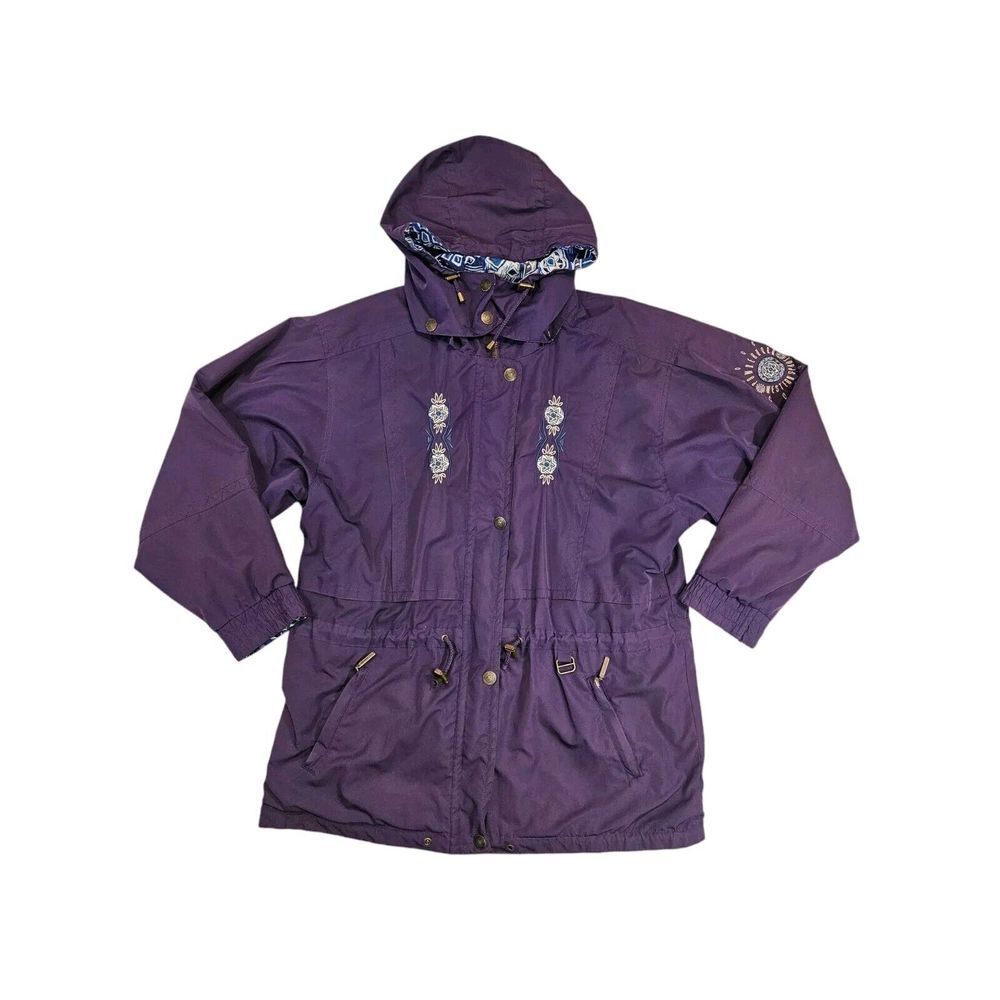 Vintage Powderhorn Womens 14 Reversible Full Zip Purple Blue Jacket With Hood...